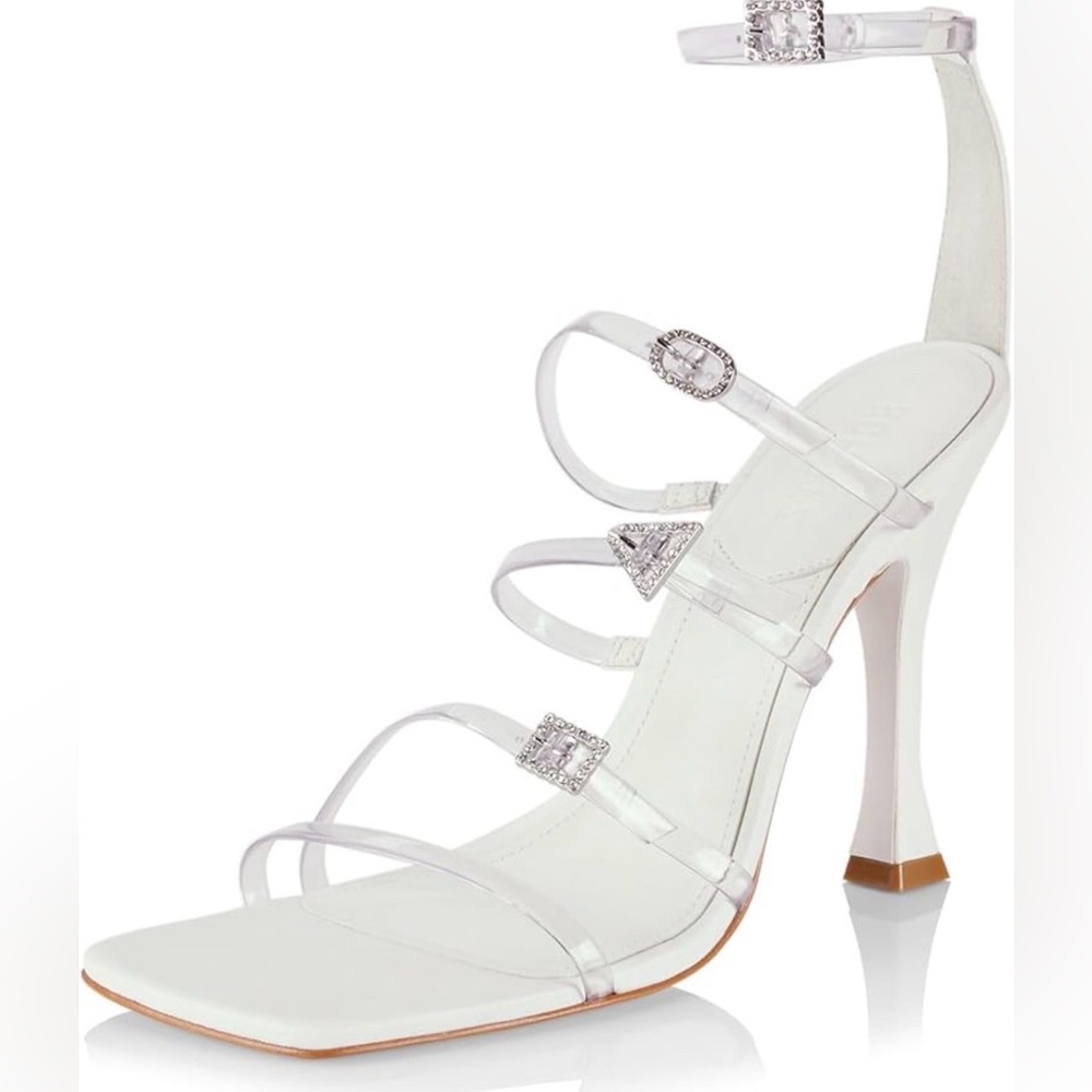 SCHUTZ Noelle Clear and White Strappy Heels